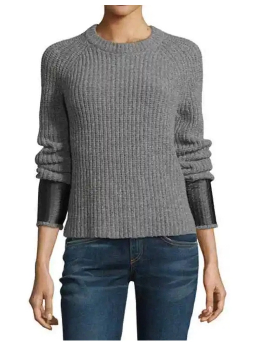 Rag & Bone Bonnie Merino Wool Sweater Gray Size S Faux Leather Cuffs